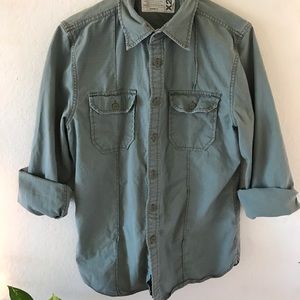 Vintage Military Green Cotton Button Down Shirt